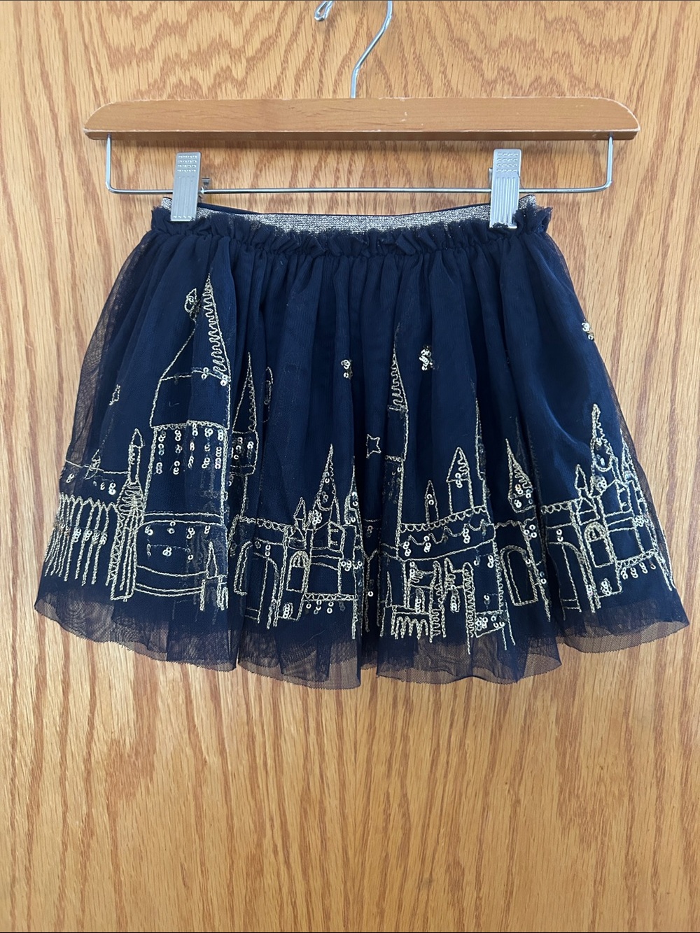 Mini Boden x Harry Potter Girls Navy Tulle Skirt Gold Castle Embroidery Sz 3-4
